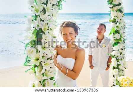 romantic wedding on the beach, bali (soft focus on bride)