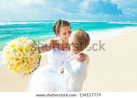 Wedding On Beach (Focus On Eyes Of Bride)
