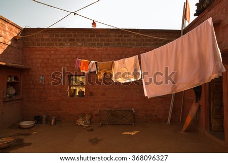 Thar Desert, India\
December 26, 2014:\
Interior of a Indian Home\'s Courtyard in the Thar Desert, India.