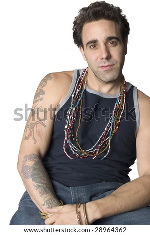 stock photo Portrait of a Latino man with tattoos