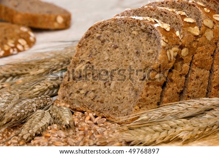 Slices of finest organic bread decorated with natural cereals