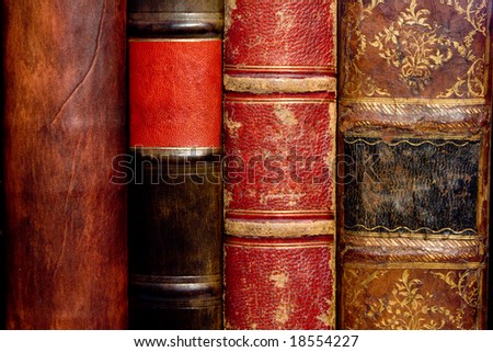 Old leather bound book spines isolated on a white background