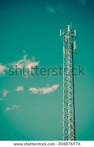 antenna repeater tower on blue sky