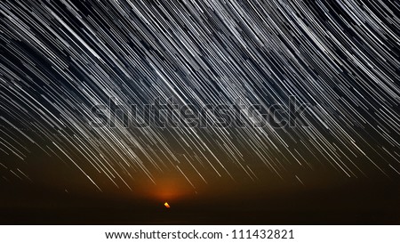 Extreme long exposure image showing star trails around the Polar Star or Polaris.