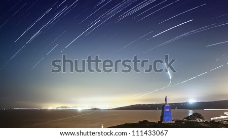 Extreme long exposure image showing star trails around the Polar Star or Polaris over Rdum tal-Madonna in Malta