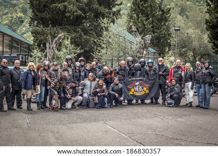 SICILY, ITALY - APRIL 6, 2014: Members of H.O.G. Etna Chapter and H.O.G. Malta Chapter meet up in Sicily. Harley Owners Group (H.O.G.) is made up of various local chapters from around the world.