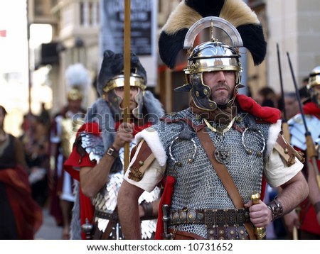 Man dressed up as a Roman Centurion during reenactment of Biblical times
