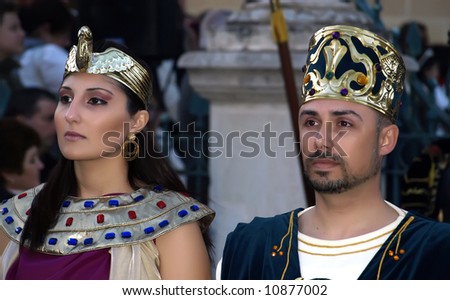 People dressed up as Egyptian rulers during reenactment of Biblical times