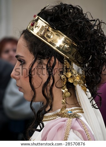 LUQA, MALTA -APR 10 - Biblical princess portrait during the Good Friday procession in Malta April 10, 2009