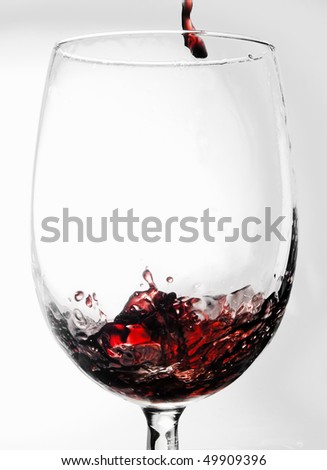 Red Merlot wine pouring into a wine 