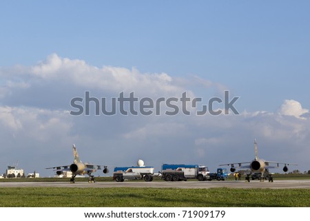 LUQA, MALTA - FEB 22 : Libyan Air Force Mirage jet fighters whose pilots defected from Libya and sought political asylum on Feb 22, 2011 in Luqa, Malta