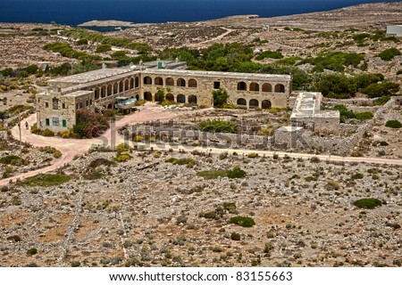 The GrandMaster\'s Palace on the island of Comino in Malta.  The extension building was later on used as an isolation hospital.