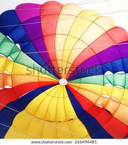 Rainbow parachute, inside view close up, bright colors