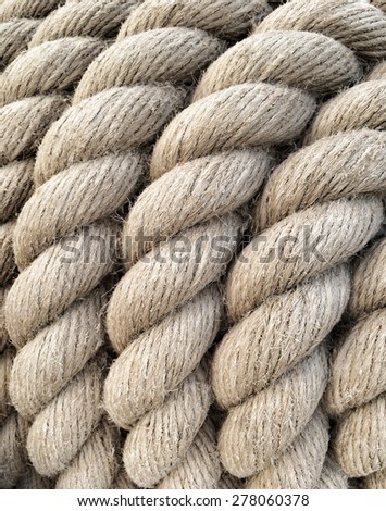 Big rope cords, nautical background in natural color