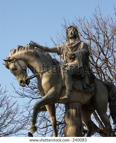 Louis XIII, King of France, on a horse. Statue at Place des Vosges, Paris (France).