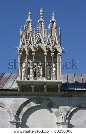 Pisa, Italy, the sculpture over the entrance of the ancient Monumental Cemetery, Unesco World Heritage