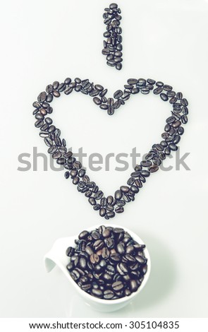 I love coffee symbol made with coffee beans