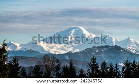 Mount Baker in Washington State seen from the Fraser Valley in British Columbia