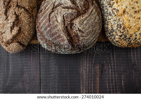 black bread, bread with sunflower seeds and bread with bran