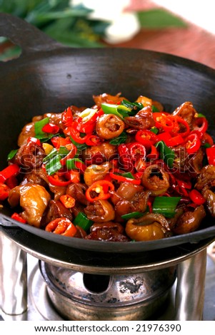 Delicious Chinese food fried dish - hot pepper sausage