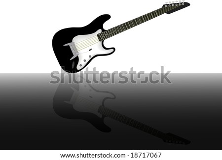 stock photo : Black and white electric guitar with its reflection