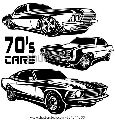 Cars muscle 70s vector set