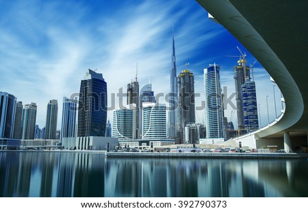DUBAI, UNITED ARAB EMIRATES - FEBRUARY 24, 2016: Panorama of the center of Dubai,Dubai,United Arab Emirates