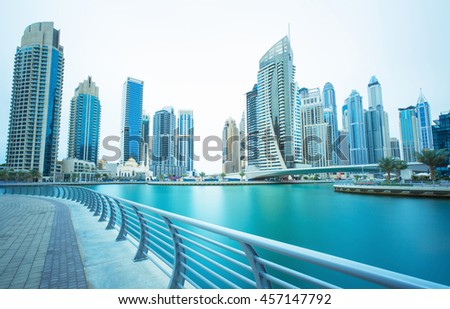 View on luxury Dubai Marina skyscrapers and promenade,Dubai,United Arab Emirates