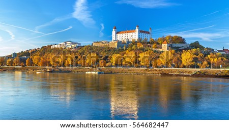 Bratislava castle,parliament and Danube river at beautiful fall day,Bratislava,Slovakia