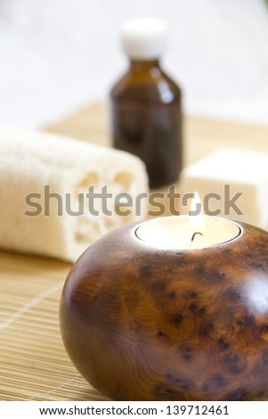 Aromatherapy Candles,Loofah and Massage oil in a Zen Style Spa