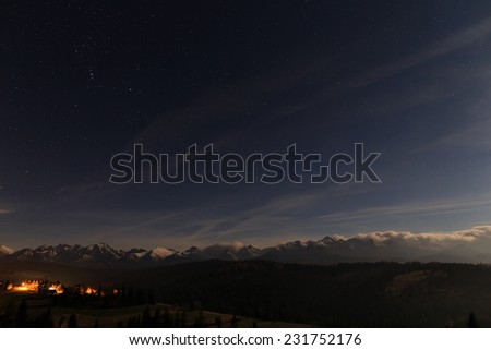 Night sky overt Tatra mountains