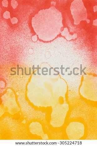 red and yellow paint , water color on paper , abstract background