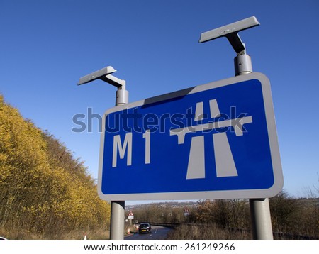 Motorway sign for the M1 near Chesterfield,Derbyshire,England.. taken 20/11/2013