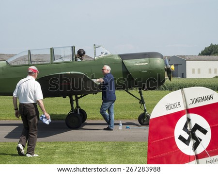Russian built 1950s Yak two-seat pilot training aircraft at Breighton airfield,yorkshire,UK.taken 14/07/2013