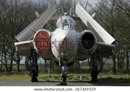Cold war era RAF Buccaneer jet bomberat Elvington Airfield Aviation Museum,Yorkshire,UK.taken 22/03/2008