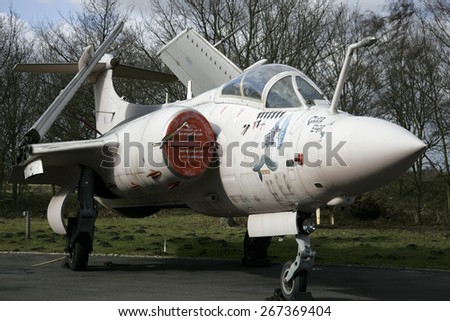 Cold war era RAF Buccaneer jet bomberat Elvington Airfield Aviation Museum,Yorkshire,UK.taken 22/03/2008