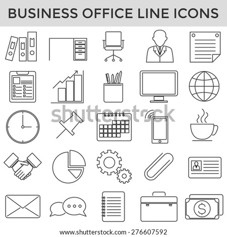 business office symbol line icons set vector