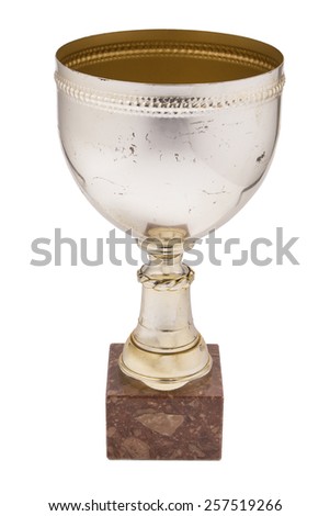 champion silver retro trophy on white  background