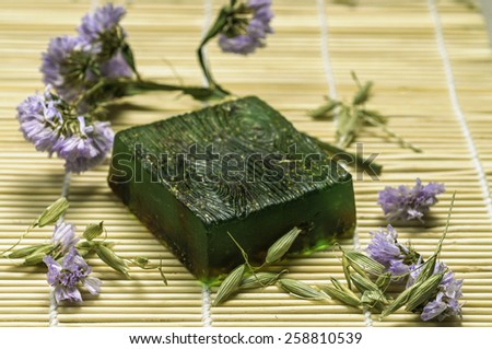green bar soap with flowers