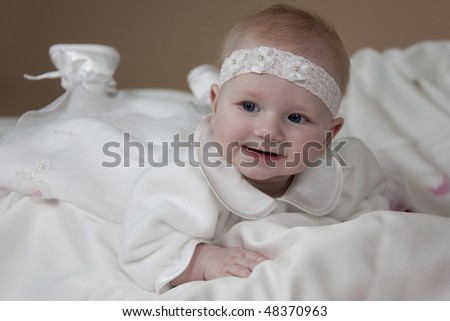 Christening Outfits  Baby Girls on Baby Girl Wearing Christening Dress Stock Photo 48370963