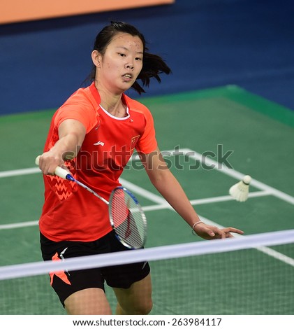 INCHEON, SOUTH KOREA- SEPTEMBER 20: Li Xuerui of China in action of women\'s team of badminton during day one of the 2014 Asian Games at Gyeyang Gymnasium on September 20, 2014 in Incheon, South Korea.