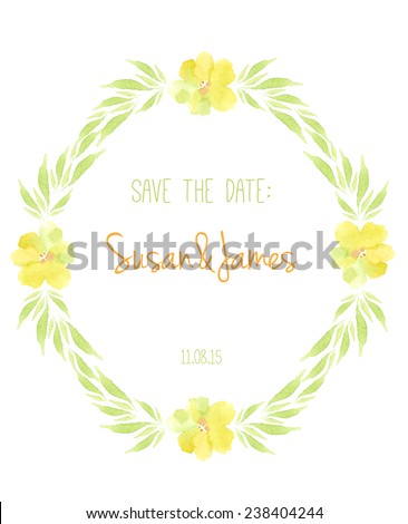 Save The Date with yellow flowers. Hand Drawn Flower Wedding Invitation.