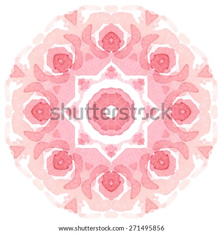 Watercolor Flower Pink Blossom Mandala. Lace circular ornament on white background. Oriental Geometric circle element. Vector illustration.