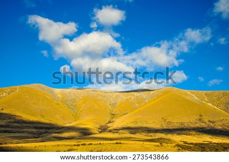 golden hill and blue sky in New Zealand