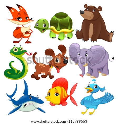 Set of animals. Cartoon and vector isolated characters.