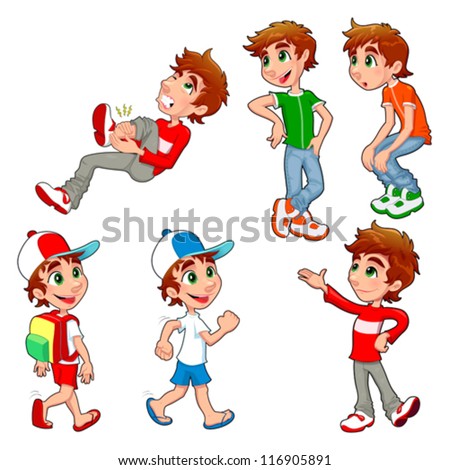 Boy in different poses and expressions Vector isolated characters Boy in different poses and expressions Vector isolated characters