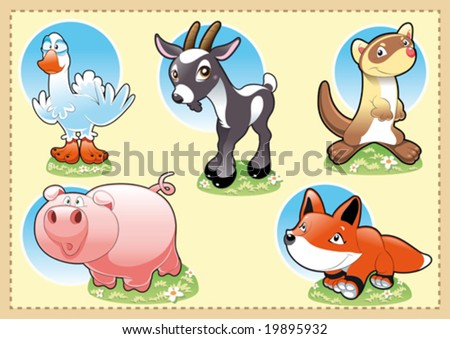 stock vector : Farm Baby Animals. Funny cartoon and vector illustration.
