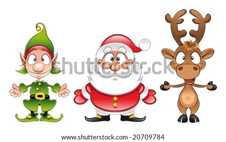 stock vector : Santa claus, Elf, Rudolph