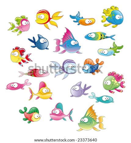 Pictures Funny on Family Of Fish  Funny Cartoon And Vector Character   Stock Vector