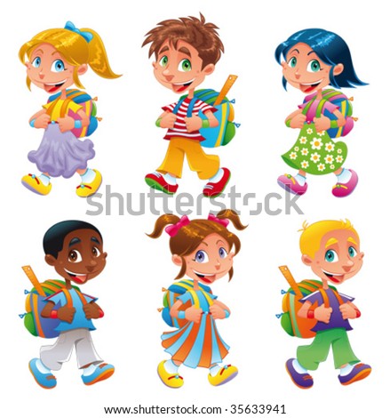 Funny Cartoon on Boys And Girls Go To School  Funny Cartoon And Vector Characters